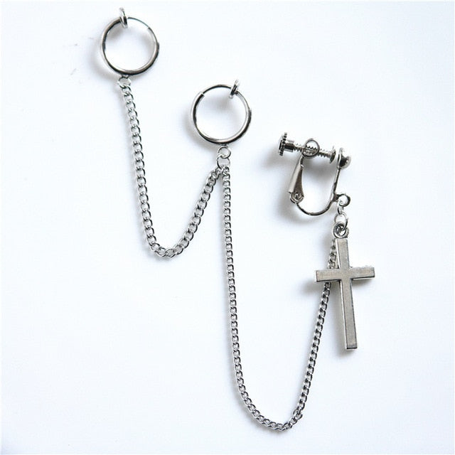 1PC European Style Fashion Vintage Long Chain Cross Zipper Drop Earrings for Men and Women Party Punk Jewelry Gift Brincos