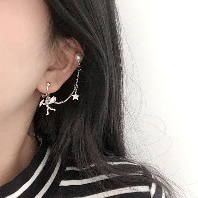 1PC European Style Fashion Vintage Long Chain Cross Zipper Drop Earrings for Men and Women Party Punk Jewelry Gift Brincos