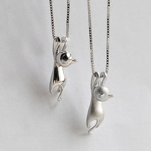 Cute Silver Cat Pendant Necklace Trendy Tiny Cat Dog Pet Animal Long Chain Necklace For Women Girl Charm Jewelry Birthday Gift