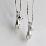 Cute Silver Cat Pendant Necklace Trendy Tiny Cat Dog Pet Animal Long Chain Necklace For Women Girl Charm Jewelry Birthday Gift