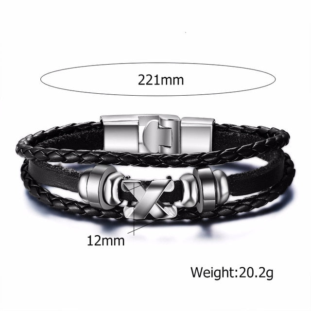 Vnox Vintage Rudder Charm Bracelet for Men Multi-layer Leather Rope Bracelets Bangles 7.87" pulseira masculina
