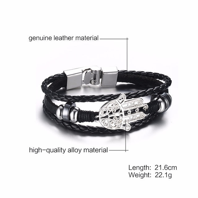 Vnox Vintage Rudder Charm Bracelet for Men Multi-layer Leather Rope Bracelets Bangles 7.87" pulseira masculina