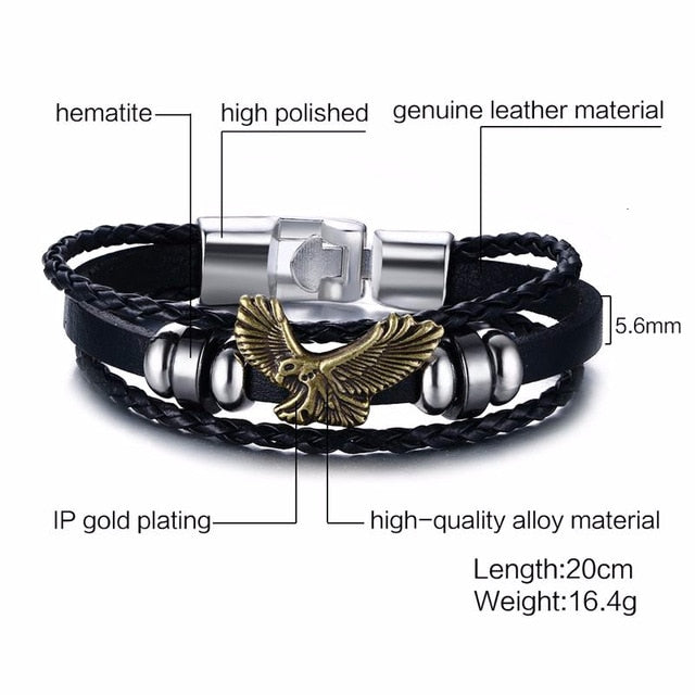 Vnox Vintage Rudder Charm Bracelet for Men Multi-layer Leather Rope Bracelets Bangles 7.87" pulseira masculina
