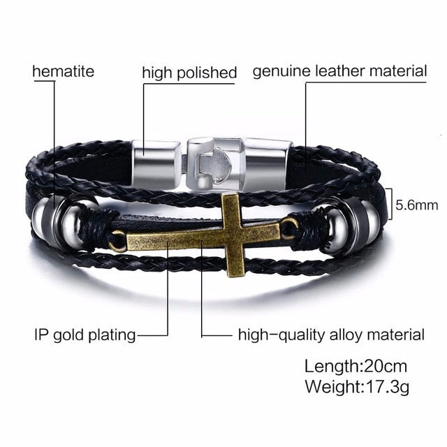 Vnox Vintage Rudder Charm Bracelet for Men Multi-layer Leather Rope Bracelets Bangles 7.87" pulseira masculina