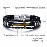 Vnox Vintage Rudder Charm Bracelet for Men Multi-layer Leather Rope Bracelets Bangles 7.87" pulseira masculina