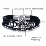 Vnox Vintage Rudder Charm Bracelet for Men Multi-layer Leather Rope Bracelets Bangles 7.87" pulseira masculina