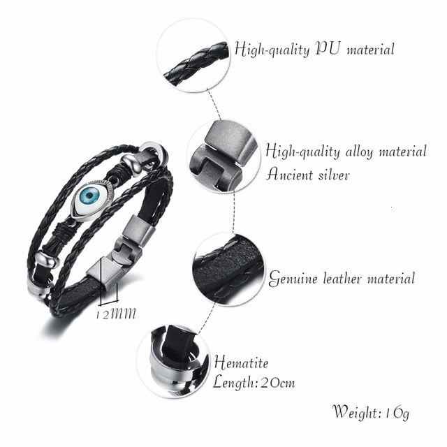 Vnox Vintage Rudder Charm Bracelet for Men Multi-layer Leather Rope Bracelets Bangles 7.87" pulseira masculina