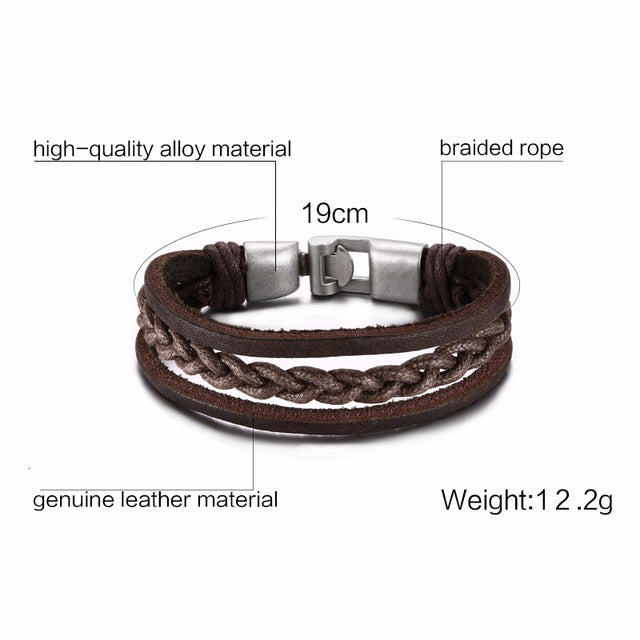 Vnox Vintage Rudder Charm Bracelet for Men Multi-layer Leather Rope Bracelets Bangles 7.87" pulseira masculina