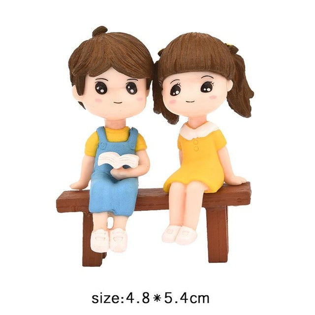 1 pair Cute Lovers Couple Figurines Miniature Craft with Guitar Ornament Fairy Garden Decor home decoration accessories