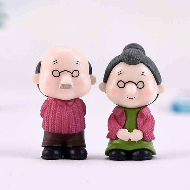 3Pc Figures Chair Grandma Grandpa Sweety Lovers Couple Ornament For Fairy Garden Figurines Miniature Christmas Home Decoration