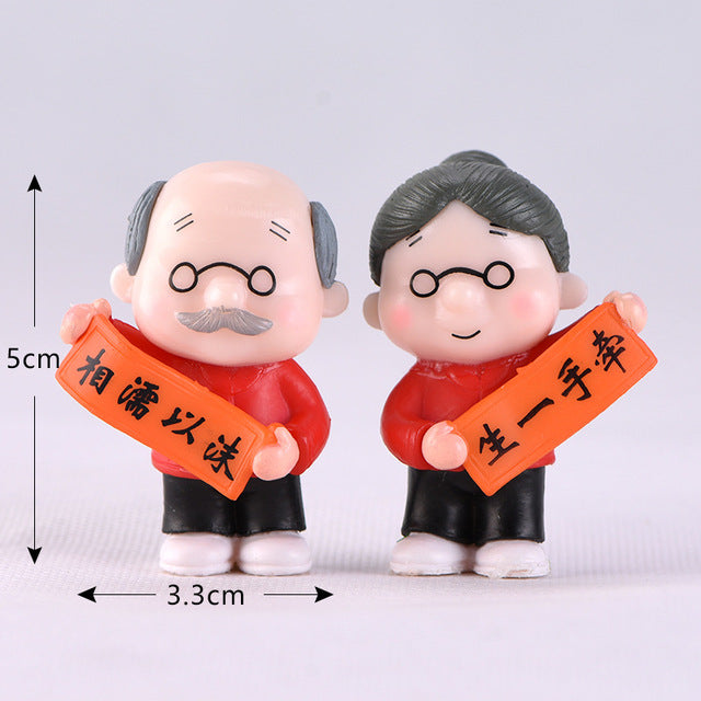 3Pc Figures Chair Grandma Grandpa Sweety Lovers Couple Ornament For Fairy Garden Figurines Miniature Christmas Home Decoration