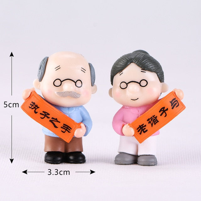 3Pc Figures Chair Grandma Grandpa Sweety Lovers Couple Ornament For Fairy Garden Figurines Miniature Christmas Home Decoration