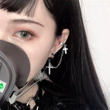 1PC European Style Fashion Vintage Long Chain Cross Zipper Drop Earrings for Men and Women Party Punk Jewelry Gift Brincos