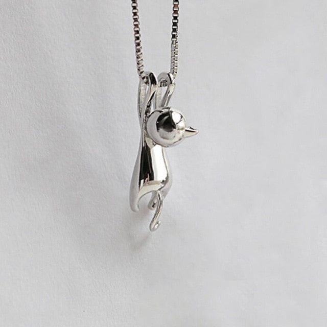 Cute Silver Cat Pendant Necklace Trendy Tiny Cat Dog Pet Animal Long Chain Necklace For Women Girl Charm Jewelry Birthday Gift