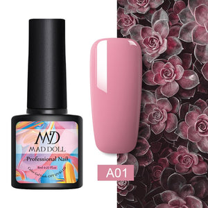 MAD DOLL 8ml 60 Colors Gel Nail Polish Pure Nail Color Nail Gel Lacquer Soak Off UV Gel Varnish Base Coat No Wipe Top Coat