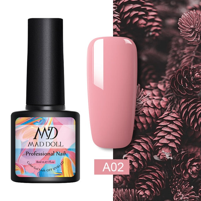 MAD DOLL 8ml 60 Colors Gel Nail Polish Pure Nail Color Nail Gel Lacquer Soak Off UV Gel Varnish Base Coat No Wipe Top Coat
