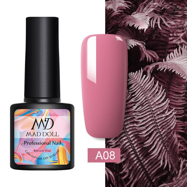 MAD DOLL 8ml 60 Colors Gel Nail Polish Pure Nail Color Nail Gel Lacquer Soak Off UV Gel Varnish Base Coat No Wipe Top Coat