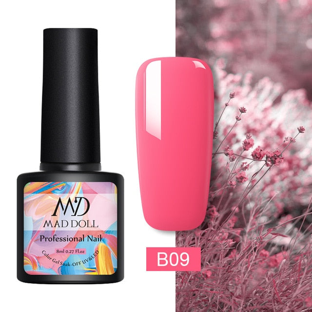 MAD DOLL 8ml 60 Colors Gel Nail Polish Pure Nail Color Nail Gel Lacquer Soak Off UV Gel Varnish Base Coat No Wipe Top Coat
