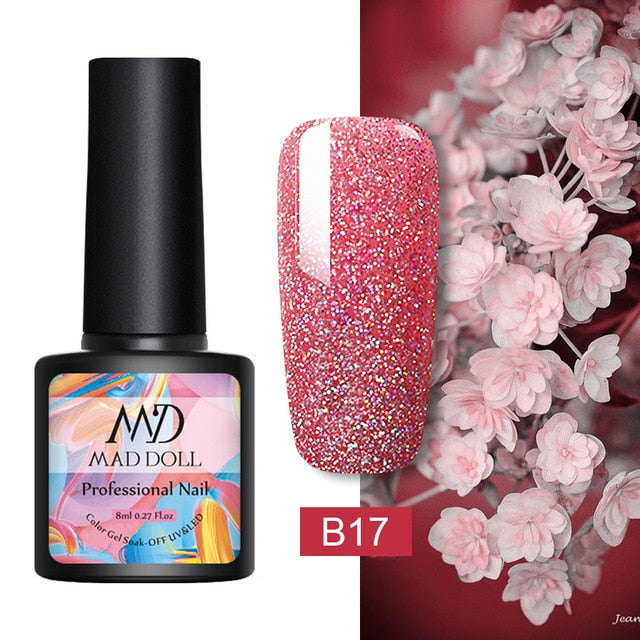 MAD DOLL 8ml 60 Colors Gel Nail Polish Pure Nail Color Nail Gel Lacquer Soak Off UV Gel Varnish Base Coat No Wipe Top Coat