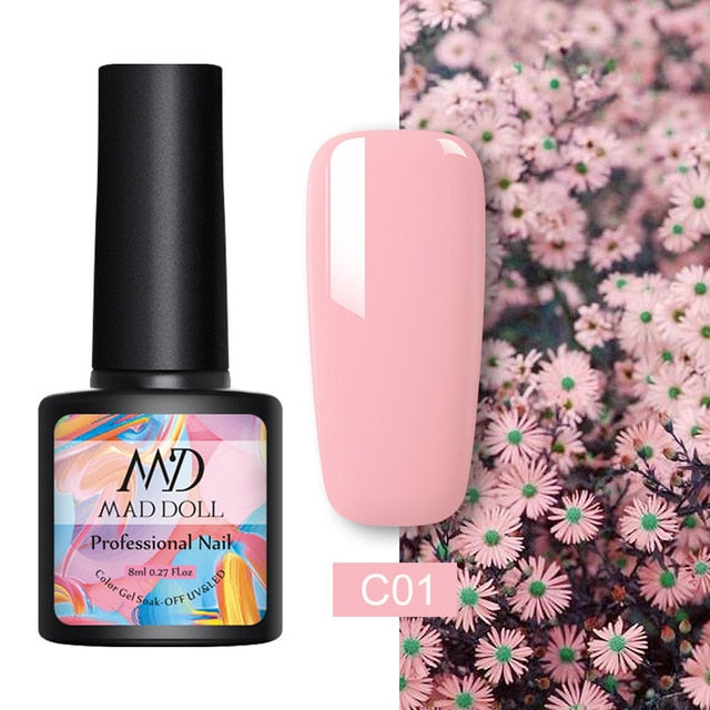 MAD DOLL 8ml 60 Colors Gel Nail Polish Pure Nail Color Nail Gel Lacquer Soak Off UV Gel Varnish Base Coat No Wipe Top Coat