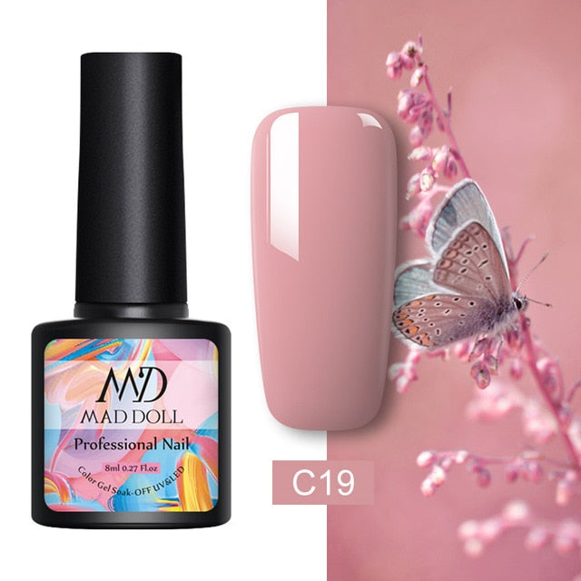MAD DOLL 8ml 60 Colors Gel Nail Polish Pure Nail Color Nail Gel Lacquer Soak Off UV Gel Varnish Base Coat No Wipe Top Coat