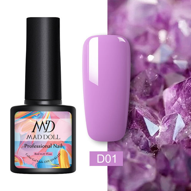 MAD DOLL 8ml 60 Colors Gel Nail Polish Pure Nail Color Nail Gel Lacquer Soak Off UV Gel Varnish Base Coat No Wipe Top Coat