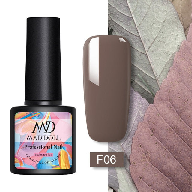 MAD DOLL 8ml 60 Colors Gel Nail Polish Pure Nail Color Nail Gel Lacquer Soak Off UV Gel Varnish Base Coat No Wipe Top Coat