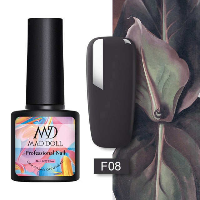 MAD DOLL 8ml 60 Colors Gel Nail Polish Pure Nail Color Nail Gel Lacquer Soak Off UV Gel Varnish Base Coat No Wipe Top Coat