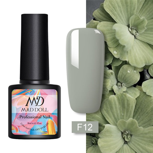 MAD DOLL 8ml 60 Colors Gel Nail Polish Pure Nail Color Nail Gel Lacquer Soak Off UV Gel Varnish Base Coat No Wipe Top Coat