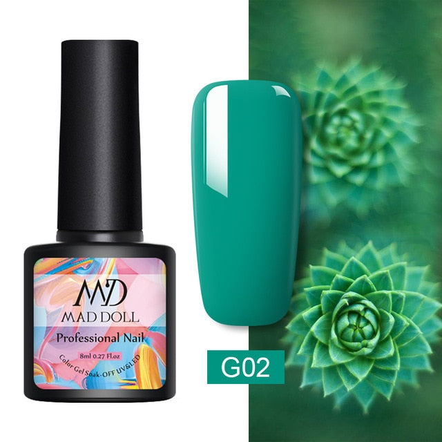 MAD DOLL 8ml 60 Colors Gel Nail Polish Pure Nail Color Nail Gel Lacquer Soak Off UV Gel Varnish Base Coat No Wipe Top Coat