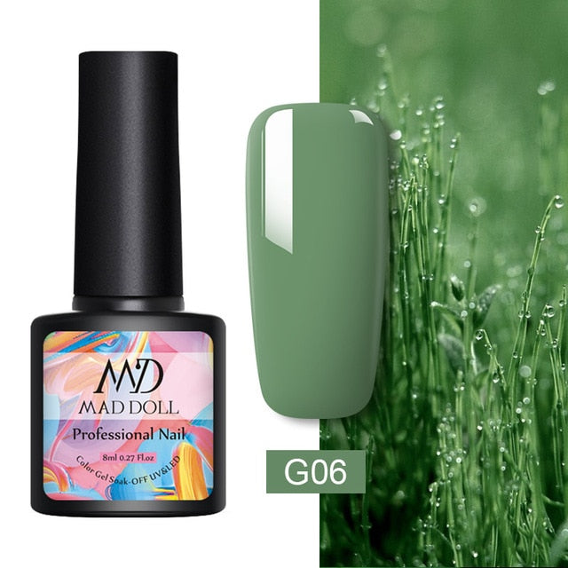 MAD DOLL 8ml 60 Colors Gel Nail Polish Pure Nail Color Nail Gel Lacquer Soak Off UV Gel Varnish Base Coat No Wipe Top Coat