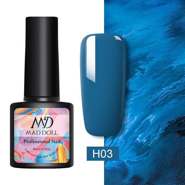MAD DOLL 8ml 60 Colors Gel Nail Polish Pure Nail Color Nail Gel Lacquer Soak Off UV Gel Varnish Base Coat No Wipe Top Coat
