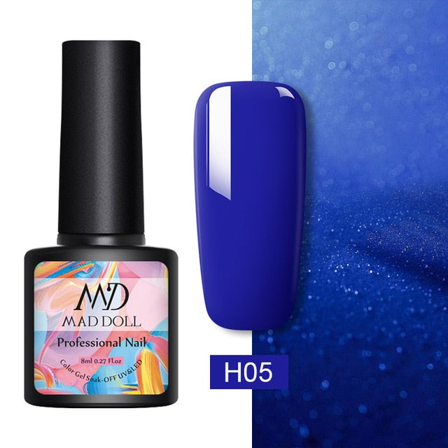 MAD DOLL 8ml 60 Colors Gel Nail Polish Pure Nail Color Nail Gel Lacquer Soak Off UV Gel Varnish Base Coat No Wipe Top Coat