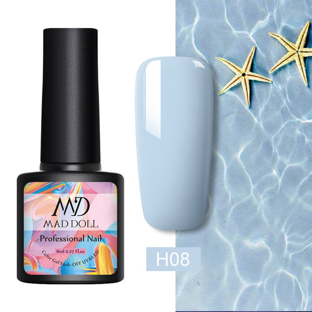 MAD DOLL 8ml 60 Colors Gel Nail Polish Pure Nail Color Nail Gel Lacquer Soak Off UV Gel Varnish Base Coat No Wipe Top Coat