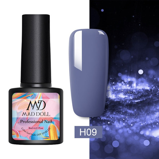 MAD DOLL 8ml 60 Colors Gel Nail Polish Pure Nail Color Nail Gel Lacquer Soak Off UV Gel Varnish Base Coat No Wipe Top Coat