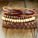 Vnox Mix 4Pcs/ Set Braided Wrap Leather Bracelets for Men Women Vintage Wooden Beads Ethnic Tribal Wristbands Bracelet Rudder