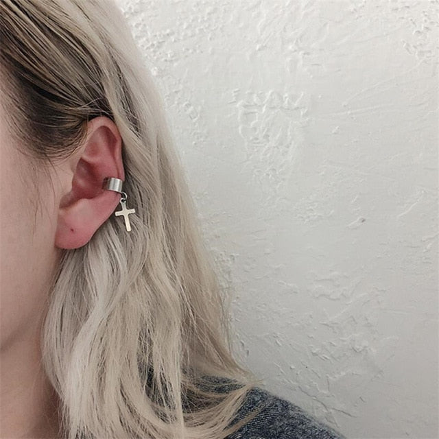 1PC European Style Fashion Vintage Long Chain Cross Zipper Drop Earrings for Men and Women Party Punk Jewelry Gift Brincos