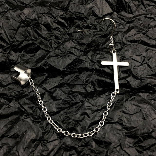1PC European Style Fashion Vintage Long Chain Cross Zipper Drop Earrings for Men and Women Party Punk Jewelry Gift Brincos