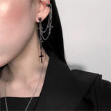 1PC European Style Fashion Vintage Long Chain Cross Zipper Drop Earrings for Men and Women Party Punk Jewelry Gift Brincos