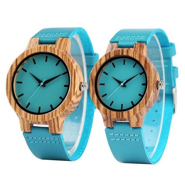 Top Luxury Royal Blue Wood Watch Quartz Wristwatch 100% Natural Bamboo Clock Fashion Leather Valentine's Day Best Gifts 2020 NEW