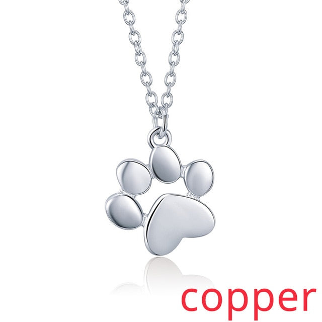 BAMOER HOT SALE Silver & Gold Color Cute Animal Footprints Dog Cat Footprints Paw Necklaces Pendants Women Silver Jewelry SCN275