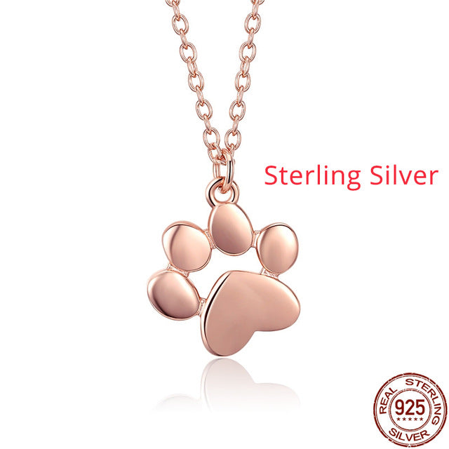 BAMOER HOT SALE Silver & Gold Color Cute Animal Footprints Dog Cat Footprints Paw Necklaces Pendants Women Silver Jewelry SCN275