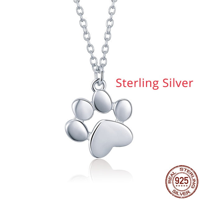 BAMOER HOT SALE Silver & Gold Color Cute Animal Footprints Dog Cat Footprints Paw Necklaces Pendants Women Silver Jewelry SCN275