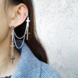 1PC European Style Fashion Vintage Long Chain Cross Zipper Drop Earrings for Men and Women Party Punk Jewelry Gift Brincos