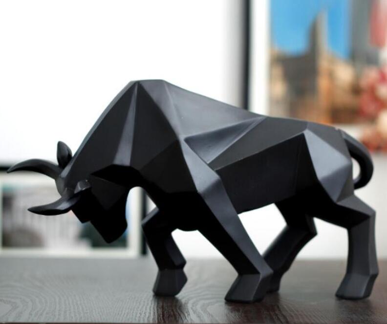 Geometric Cattle Statue OX Bull Sculpture Ornament Abstract Animal Figurines Room Desk Decor Home Decoration Accessories Morden