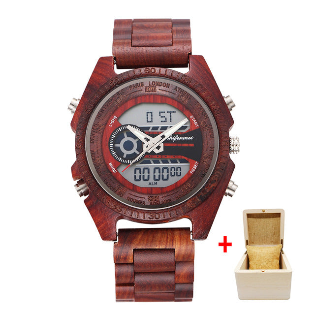 Watch Men 2019 Wood Watch Sport Quartz Mens Watches Top Brand Luxury LED Digital Clock Wooden Wristwatch Male Relogio Masculino