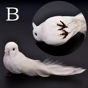 2pcs Decorative Fake Doves White Artificial Foam Feather Wedding Ornament Home Craft Table Decor Bird Toy Wedding Decor