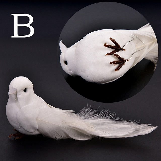 2pcs Decorative Fake Doves White Artificial Foam Feather Wedding Ornament Home Craft Table Decor Bird Toy Wedding Decor