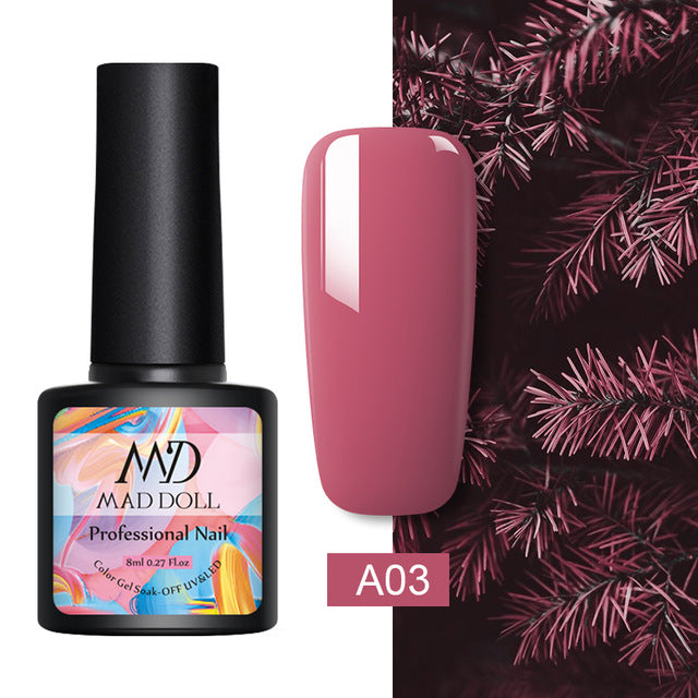 MAD DOLL 8ml 60 Colors Gel Nail Polish Pure Nail Color Nail Gel Lacquer Soak Off UV Gel Varnish Base Coat No Wipe Top Coat