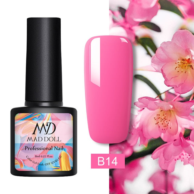 MAD DOLL 8ml 60 Colors Gel Nail Polish Pure Nail Color Nail Gel Lacquer Soak Off UV Gel Varnish Base Coat No Wipe Top Coat